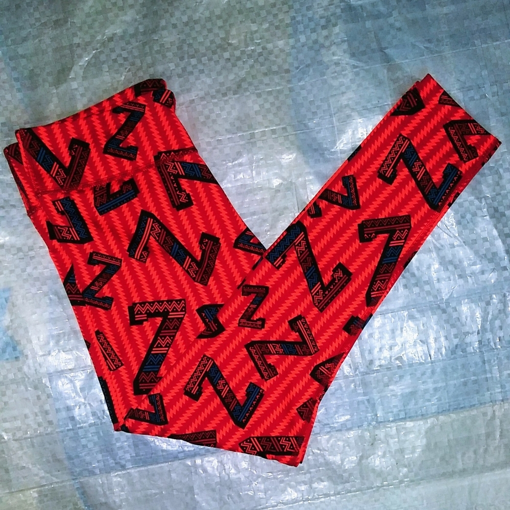 Zumba Dance Tribe Perfect Ankle Leggings size Large Lovely Orange Blue Excellent